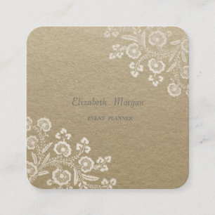 Cartão De Visita Quadrado Elegante Vintage, Kraft, Renda