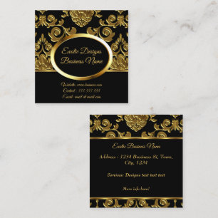 Cartão De Visita Quadrado Elegantes Designs Dourado Damask Floral Sobre Pret