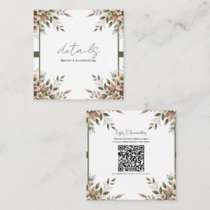 Cartão De Visita Quadrado Elegantes Detalhes de Casamento Floral em Verde Ol