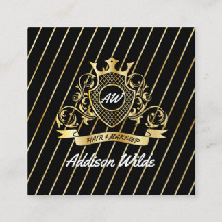 Cartão De Visita Quadrado Elegenat Dourada Monagram Fashionado Design