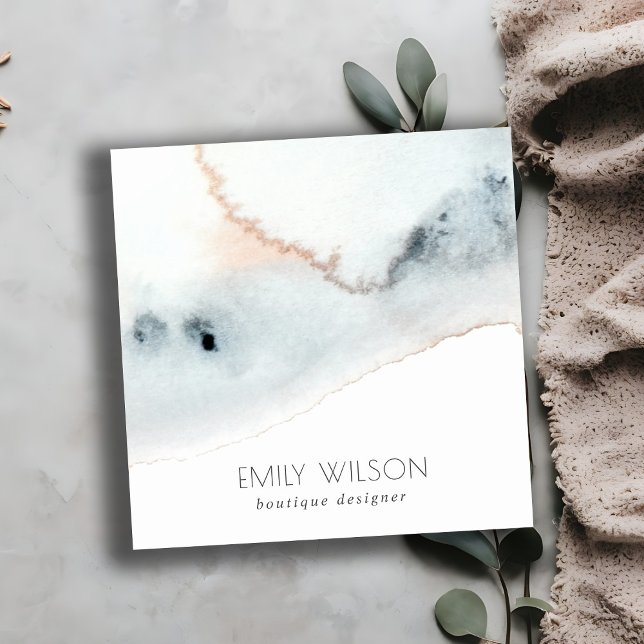 Cartão De Visita Quadrado Embalagem Dourada de Aqua Azul Elegante (Criador carregado)