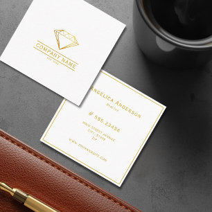 Cartão De Visita Quadrado Emblema Clássico e Atemporal em Ouro Exclusivo
