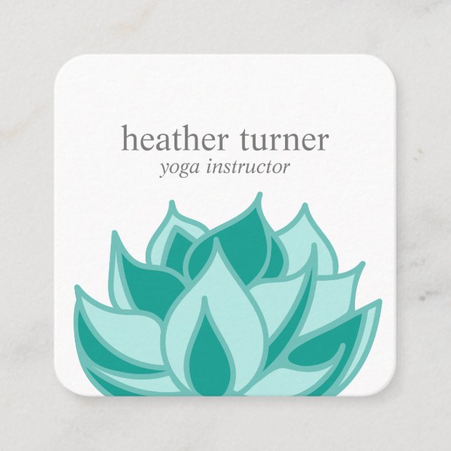 Cartão De Visita Quadrado Emerald Lotus bem-estar spa massagem yoga (Frente)