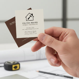 Cartão De Visita Quadrado Empreiteiro Geral Rustic Brown