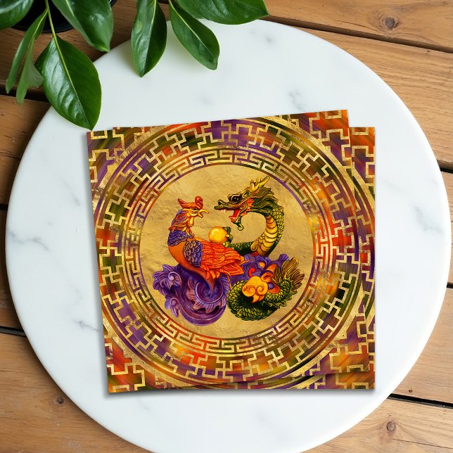 Cartão De Visita Quadrado Encomenda de Phoenix e Dragão (Criador carregado)