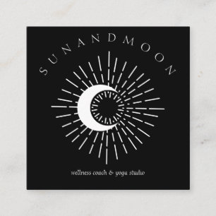 Cartão De Visita Quadrado Energia Solar Espiritual Lua Sol Preto Branco