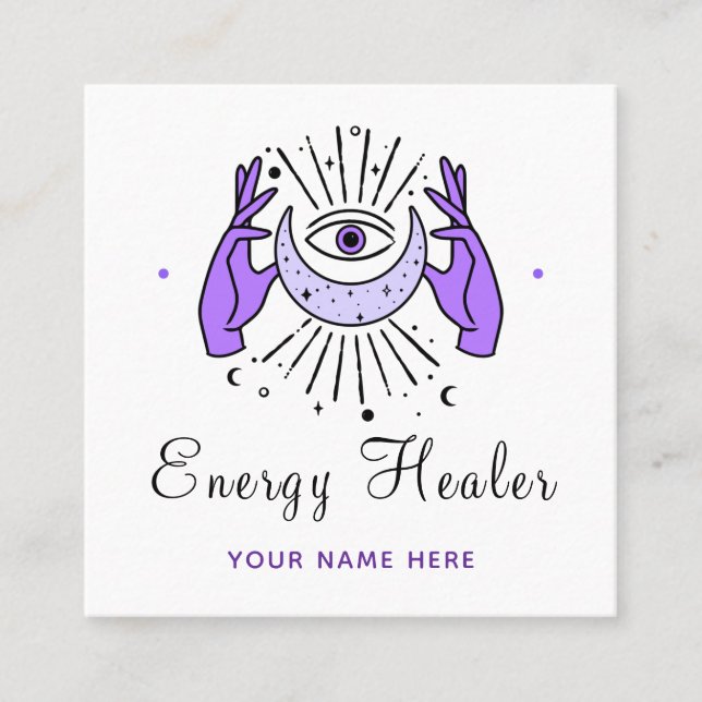 Cartão De Visita Quadrado Energy Healer Fortune Teller Mãos e Olhos Mágicos (Frente)
