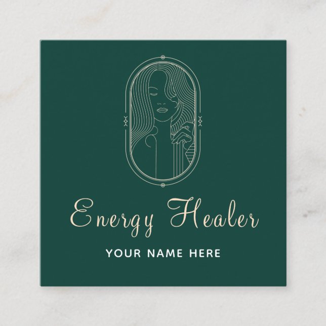 Cartão De Visita Quadrado Energy Healer - Linha Espiritual Art Deco Reiki Ma (Frente)