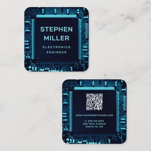 Cartão De Visita Quadrado Engenheiro de Eletrônicos de código QR Conselho Ci (Frente/Verso)