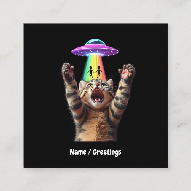 Cartão De Visita Quadrado Engraçado Cat Selfie Alienígena OFO Hilariable Per (Frente)