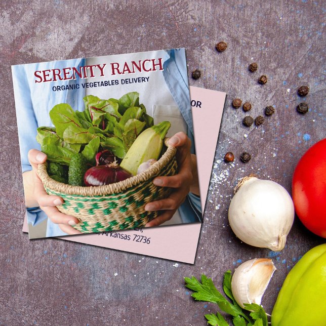 Cartão De Visita Quadrado Entrega de legumes orgânicos, Fazenda (Criador carregado)