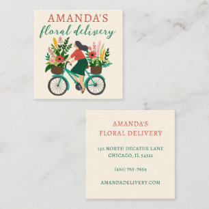 Cartão De Visita Quadrado ENTREGAR Bicicleta Andando Bonita com Flores