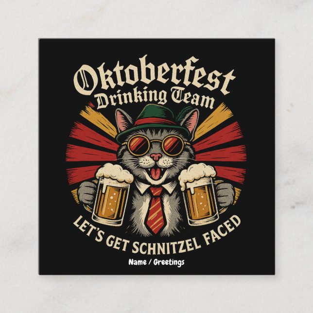 Cartão De Visita Quadrado Equipe de Bebendos Oktoberfest Deixa Schnitzel Enf (Frente)