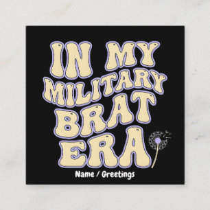 Cartão De Visita Quadrado Era Retro Groovy da Criança Militar Dente-de-Leão