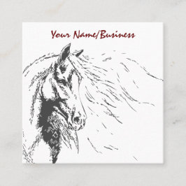 Cartão De Visita Quadrado Esboço de Cavalo com Equestre Fluente