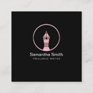 Cartão De Visita Quadrado Escritor de freelance e caligrafia do logotipo de