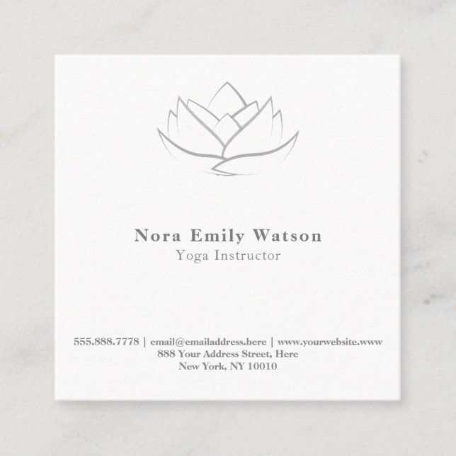 Cartão De Visita Quadrado Esquadrão Simples Elegante Branco e Cinza Flor de  (Frente)