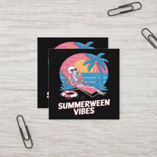 Cartão De Visita Quadrado Esqueleto de Summerween Férias de Verão Praia Engr