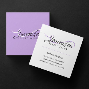 Cartão De Visita Quadrado Esteticista de Salão de Beleza Roxo Branco Minimal