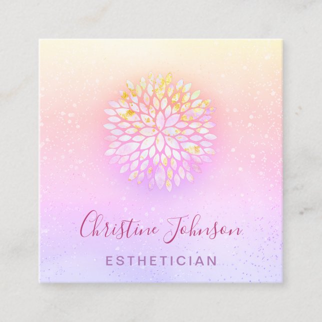 Cartão De Visita Quadrado esteticista decor roxo rosa (Frente)