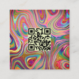 Cartão De Visita Quadrado Estheticista do código QR verde-rosa holográfico d