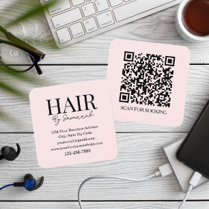 Cartão De Visita Quadrado Estilista de Cabelo Moderno Código QR Rosa