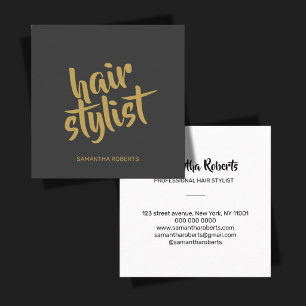 Cartão De Visita Quadrado Estilista de cabelo moderno minimalista cinza dour