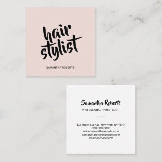 Cartão De Visita Quadrado Estilista de cabelo moderno minimalista rosa bege