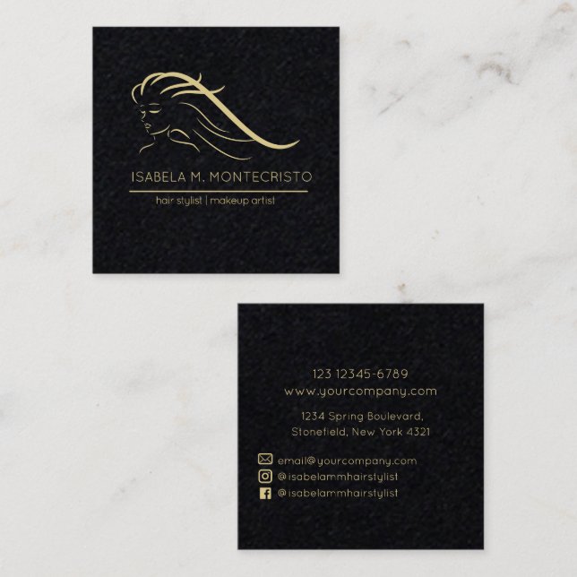 Cartão De Visita Quadrado Estilista de Cabelos Minimalista (Frente/Verso)