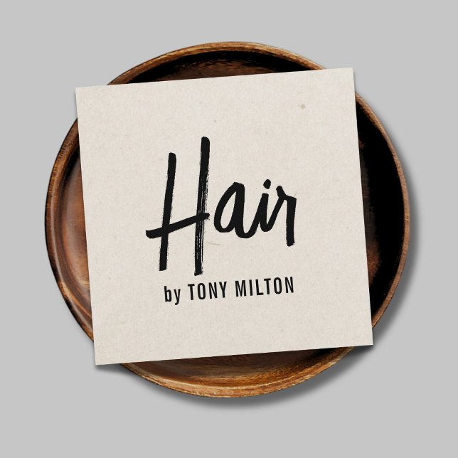 Cartão De Visita Quadrado Estilista de Cabelos Negros de Textura Elegante Mi (Criador carregado)