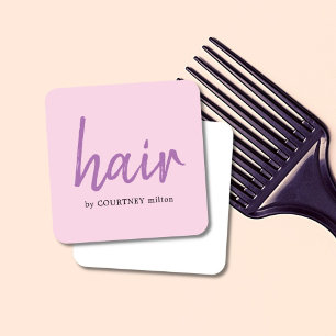 Cartão De Visita Quadrado Estilista de Cabelos Roxos Rosa Elegante Simples 