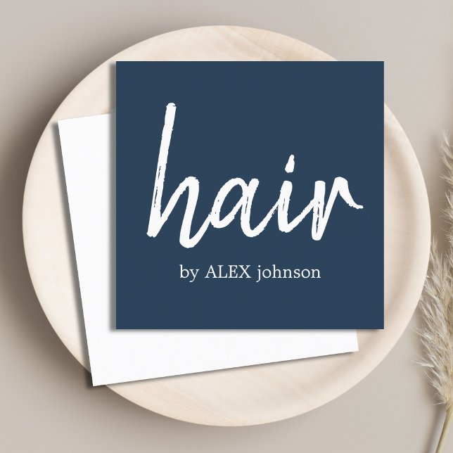 Cartão De Visita Quadrado Estilo de Cabelo Branco Azul Elegante Simples (Criador carregado)
