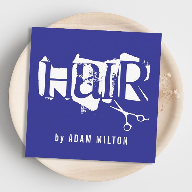 Cartão De Visita Quadrado Estilo de Cabelo da Tesoura Branca Moderna (Criador carregado)