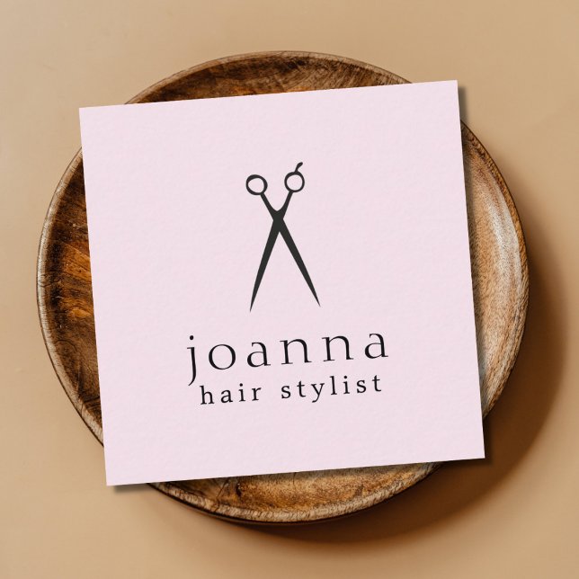 Cartão De Visita Quadrado Estilo do Cabelo da Tesoura Rosa Preta Mínima (Criador carregado)