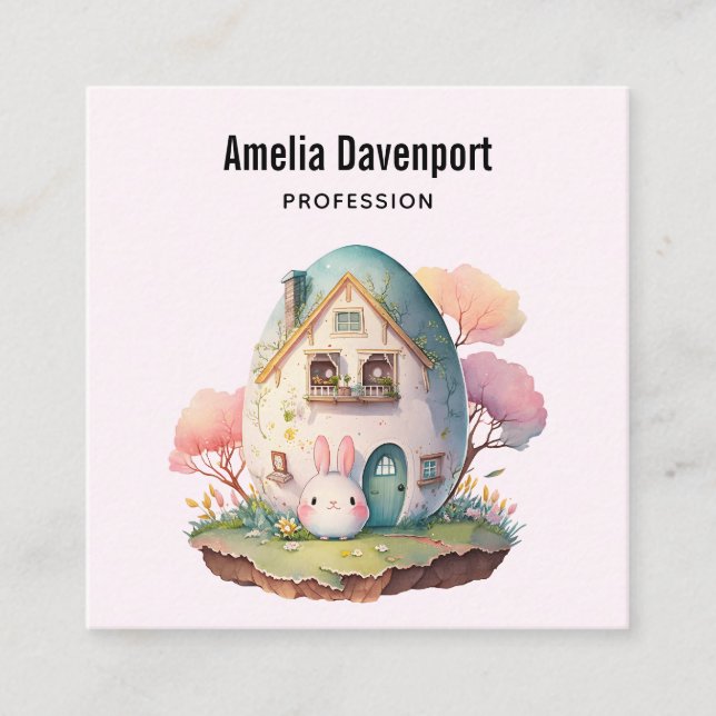 Cartão De Visita Quadrado Estilo Kawaii Japonês de Coelho Bonito (Frente)