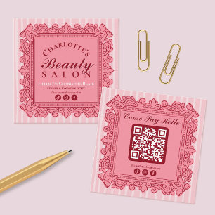 Cartão De Visita Quadrado Estilo Vintage Rosa Quadro Ornado Salão Mídia Soci