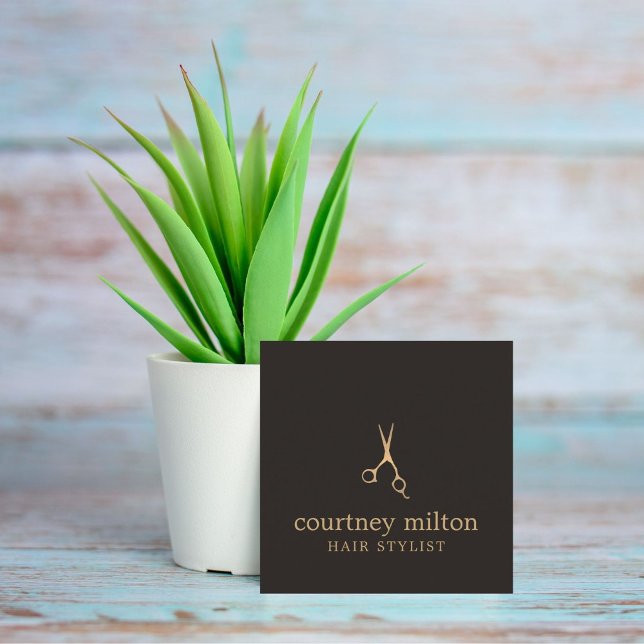 Cartão De Visita Quadrado Estilos Dourados de Cabelo Simples e Legal Moderno (Criador carregado)