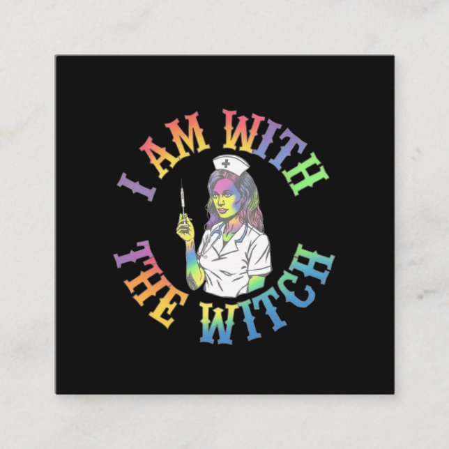 Cartão De Visita Quadrado Estou Com A Bruxa - Halloween Louco E Místico (Frente)