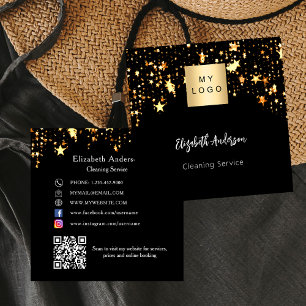 Cartão De Visita Quadrado Estrelas de ouro negras Código QR logotipo de mídi
