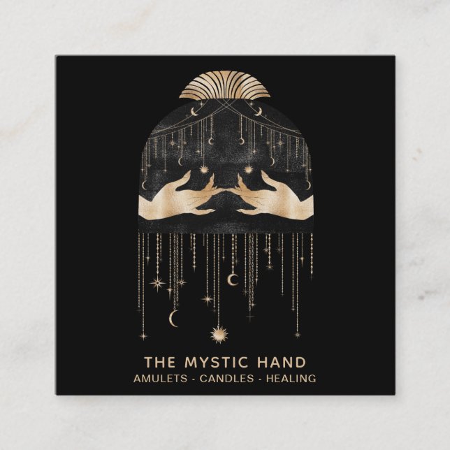 Cartão De Visita Quadrado *~* Estrelas de Universo Cósmico Mãos Místicas (Frente)
