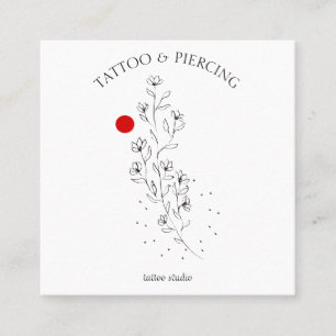 Cartão De Visita Quadrado Estúdio de Tatuagem e Piercing Floral Minimalista