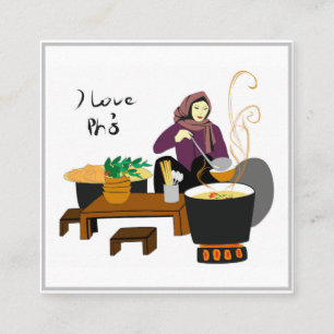 Cartão De Visita Quadrado Eu amo Pho bo (sabor vietnamita)