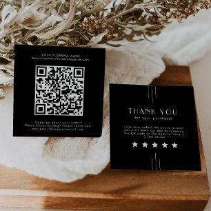 Cartão De Visita Quadrado EVERLY Art Deco Preto Código QR Deixe uma Avaliaçã