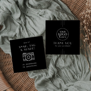 Cartão De Visita Quadrado EVERLY Logotipo Preto Agradecimento Compartilhamen