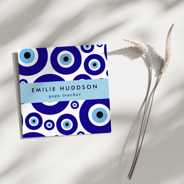 Cartão De Visita Quadrado Evil Eye Pattern, Greek Eye, Nazar, Yoga Teacher (Criador carregado)