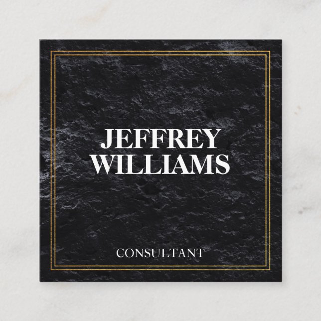 Cartão De Visita Quadrado Executivo | Borda Dupla Dourada | Preto Ardósia (Frente)