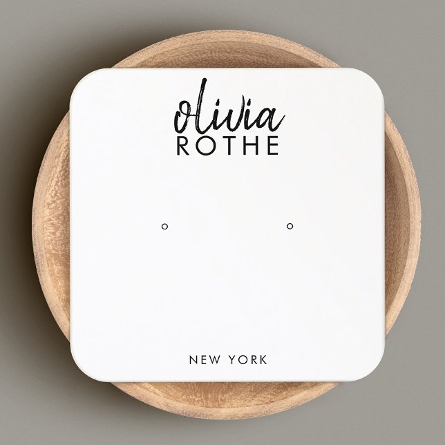 Cartão De Visita Quadrado Exibição de Letra Branca Simples Manuscrita (Criador carregado)