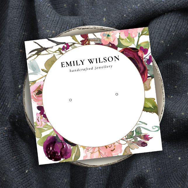 CARTÃO DE VISITA QUADRADO EXIBIÇÃO DOURADA DE OUVIMENTO FLORAL DE ROSA DE BU (Criador carregado)