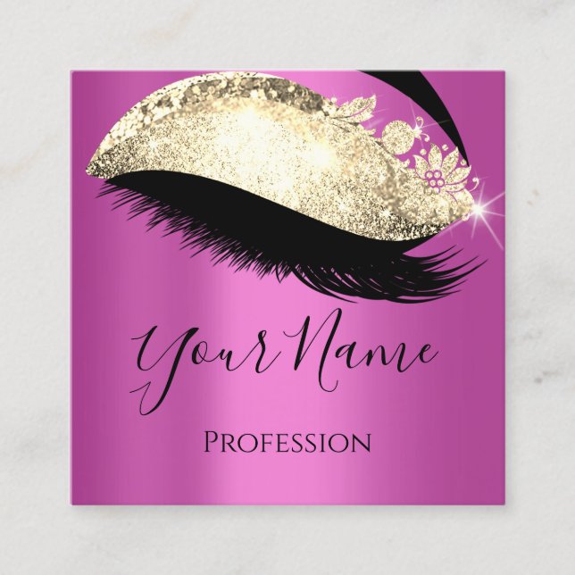 Cartão De Visita Quadrado Extensão das Piscadas Boutique rosa Dourada (Frente)