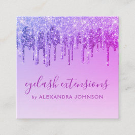 Cartão De Visita Quadrado Extensões Eyelash de Mineração da Glitter Roxa